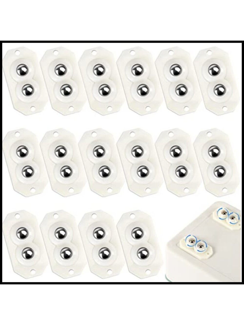Mini Caster Wheels 16Pcs Stainless Steel Double Bead Self Adhesive Swivel
